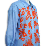 Rubicon BLOOM Baumwollbluse mit oranger Stickerei