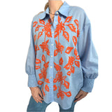 Rubicon BLOOM Baumwollbluse mit oranger Stickerei