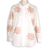 Rubicon BLOOM weisse Bluse mit taupe Stickerei