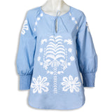 Rubicon BLOOM blaues Top mit weisser Stickerei