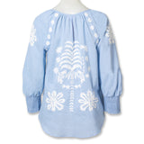 Rubicon BLOOM blaues Top mit weisser Stickerei