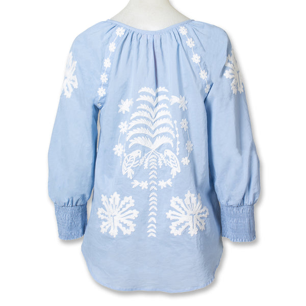 Rubicon BLOOM blaues Top mit weisser Stickerei