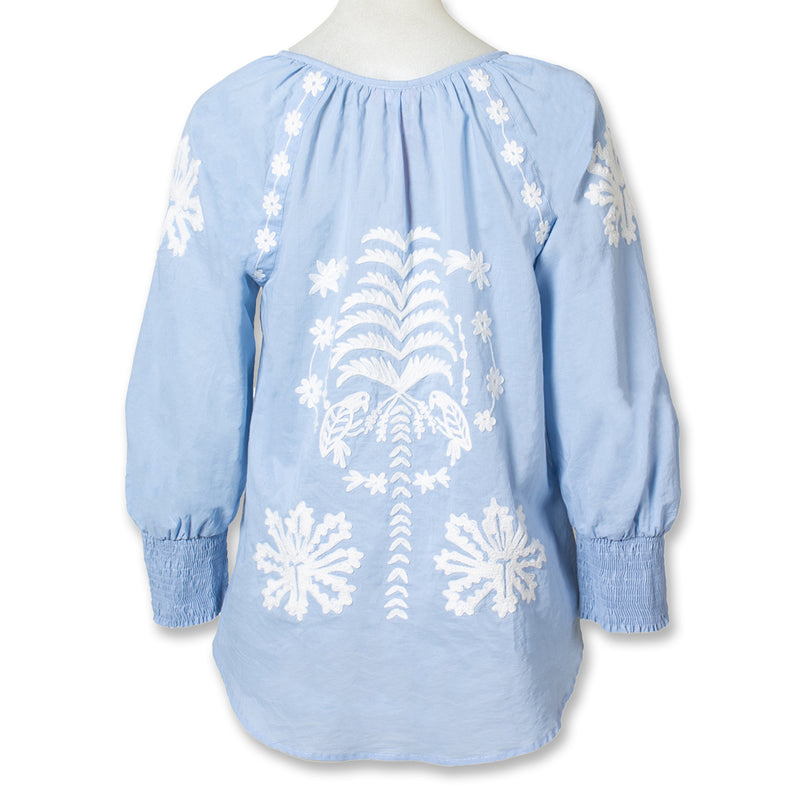 Rubicon BLOOM blaues Top mit weisser Stickerei