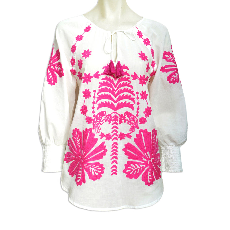 Rubicon BLOOM weisse Top mit pinker Stickerei