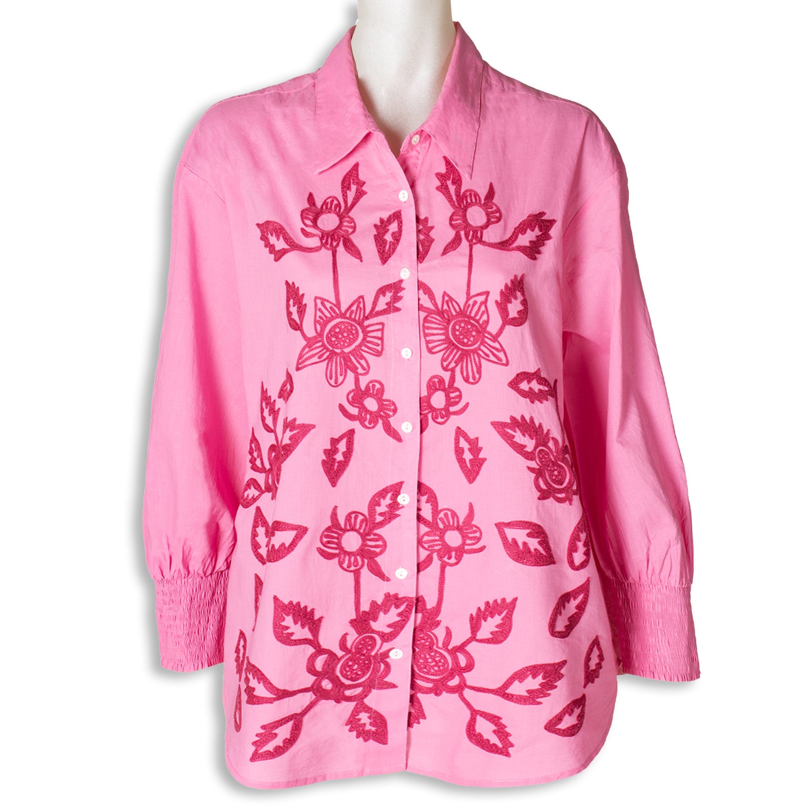 Rubicon BLOOM Baumwollbluse mit pinker Stickerei 1419