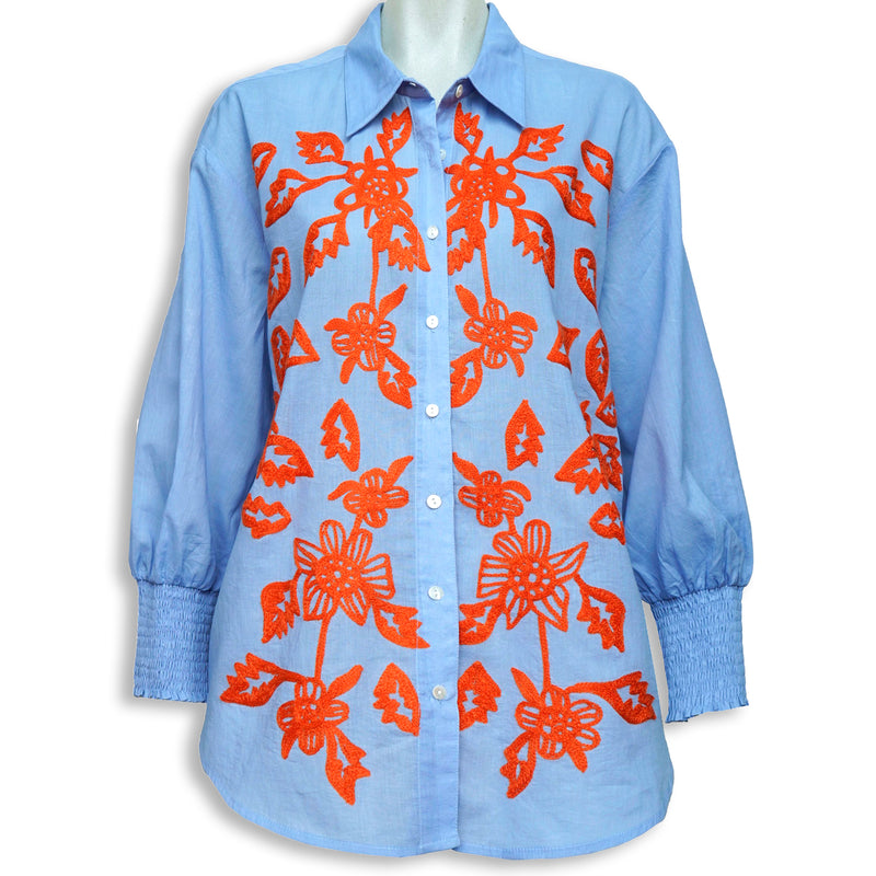 Rubicon BLOOM Baumwollbluse mit oranger Stickerei