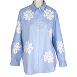 Rubicon BLOOM hellblaue Bluse mit weisser Stickerei