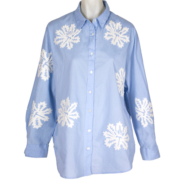 Rubicon BLOOM hellblaue Bluse mit weisser Stickerei