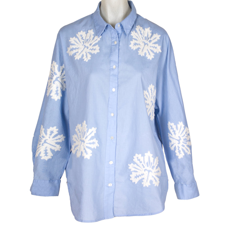 Rubicon BLOOM hellblaue Bluse mit weisser Stickerei