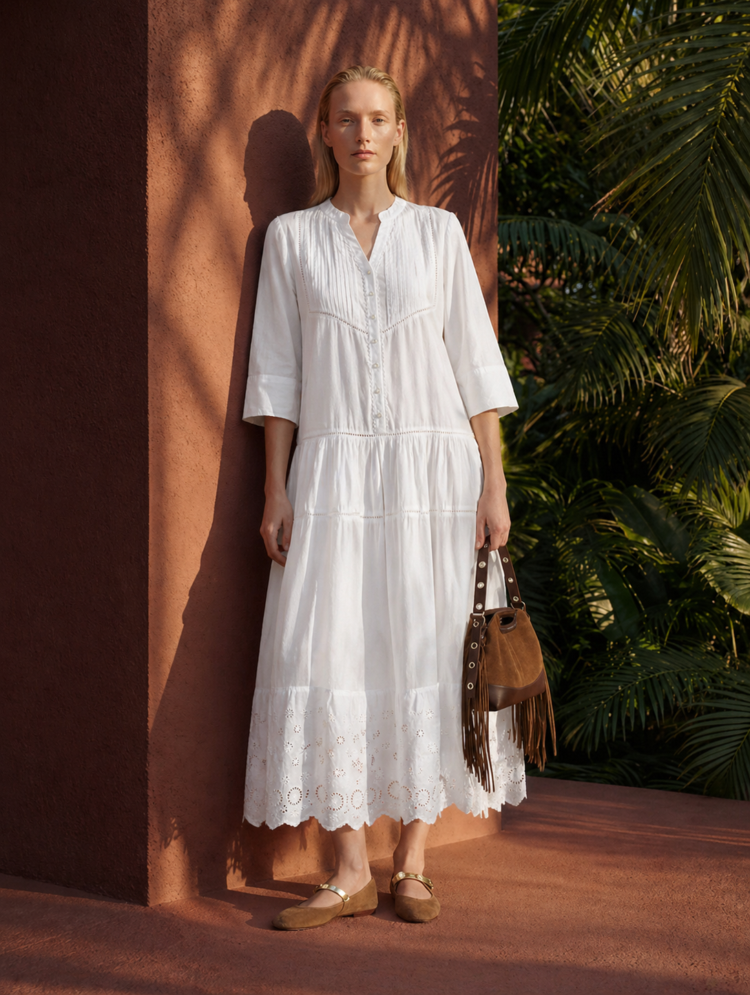 DEPART weißes Sommerkleid mit Spitze 9339