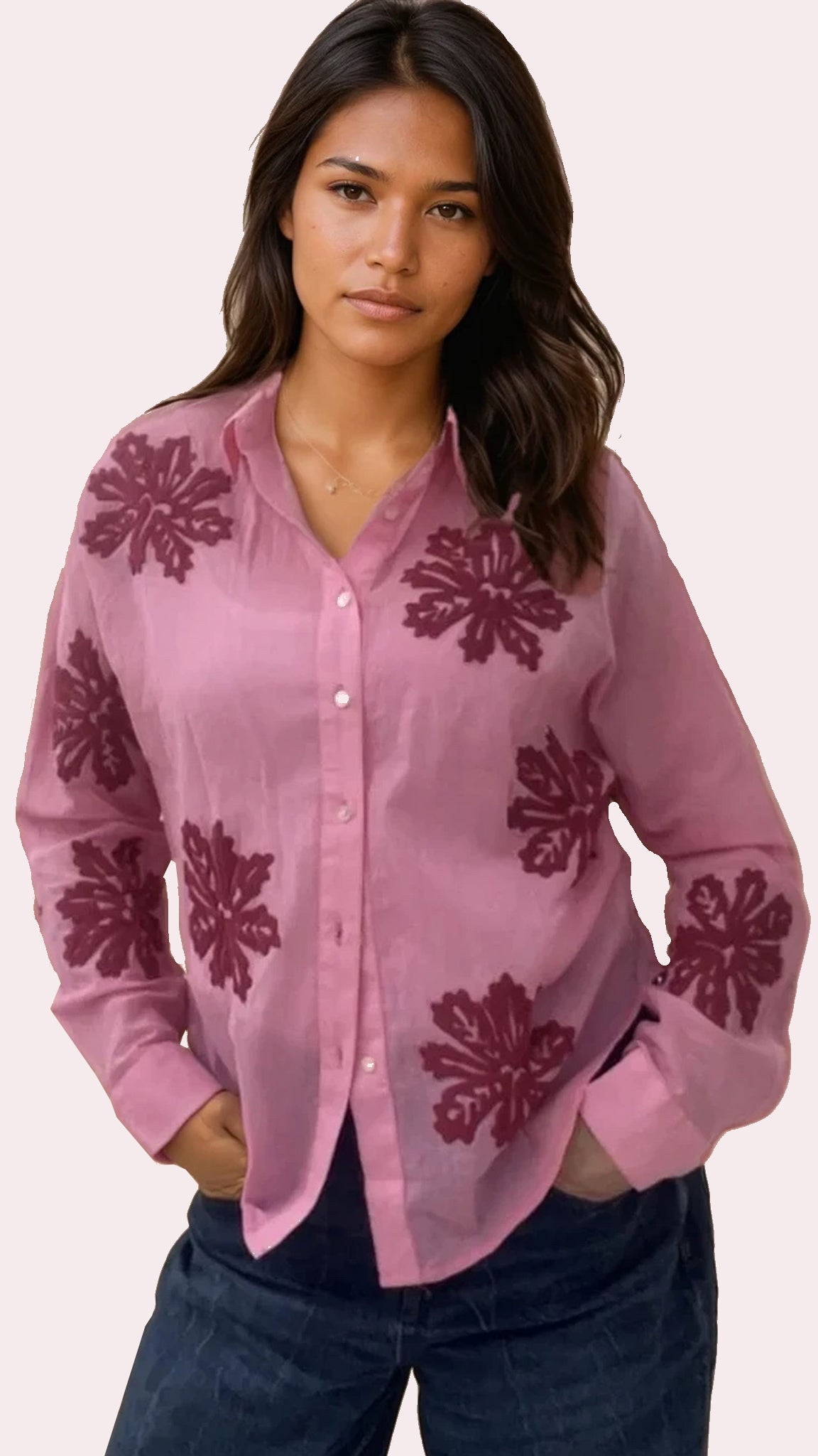 Rubicon BLOOM pinke Bluse mit pinker Stickerei 1434